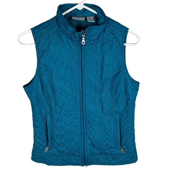 Chico's Jackets & Blazers - Excellent Condition Chico's Womens Teal Embroidery Puffer Vest Size 0‎  Zipper